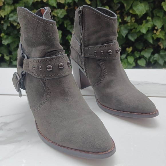 Coach Suede 3.5" Block Heel Harness Bootie In Grey Women's Size 7.5 - Picture 2 of 10